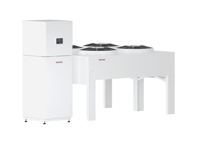 Stiebel WPL-S 48 HK 400 Premium Pompa ciepła P/W typu split do zastosowań komercyjnych (c.o., c.w.u., chł.), Niska emisja dźwięku - jednostka zewn. bez kompresora. Maks. temp. zasil. +65°C.